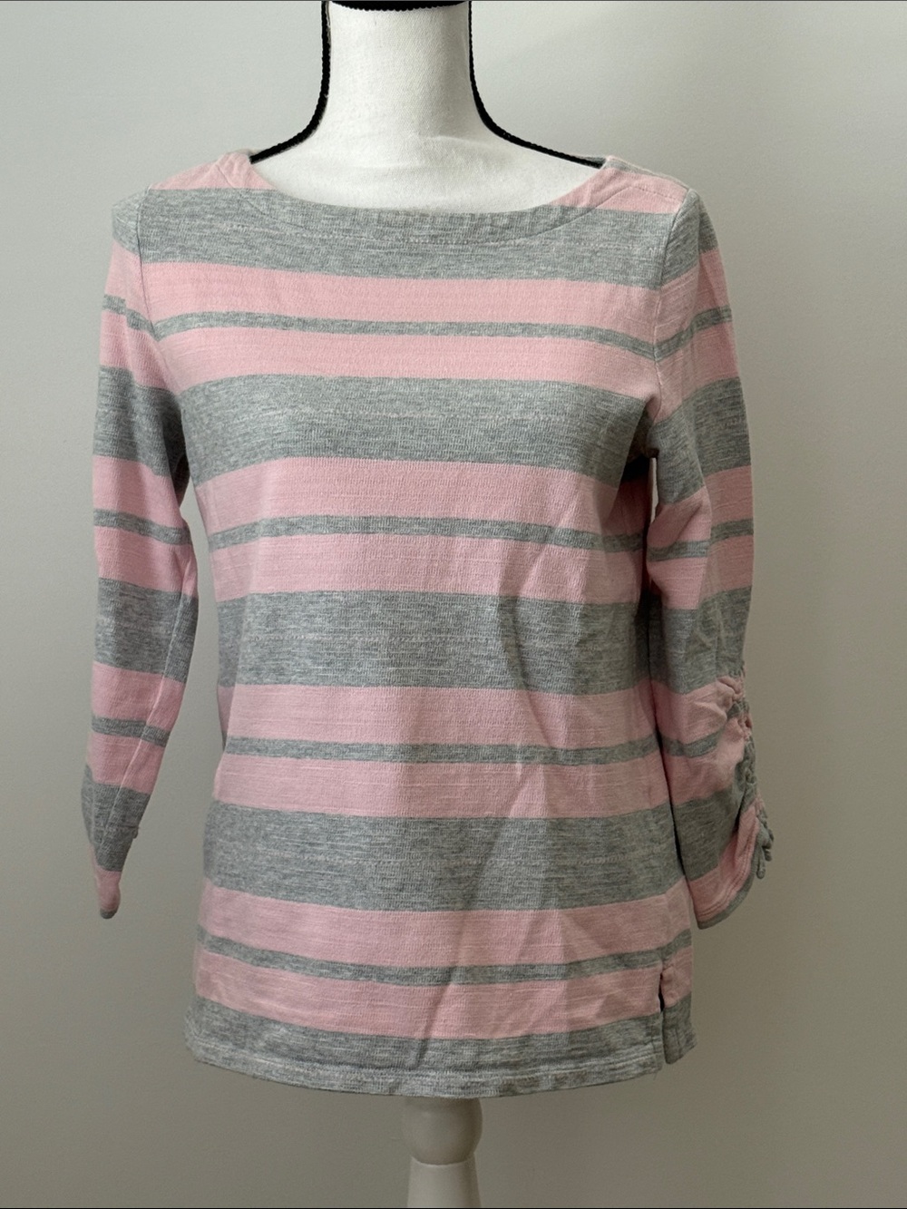Talbots Women’s Pink and Gray Striped Boatneck Top, Size Petite Medium